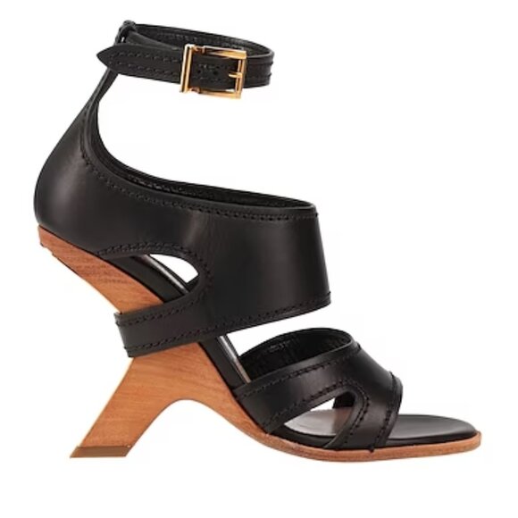 Alexander McQueen Wooden Heel Strappy Black Leather Pumps - Picture 6 of 15